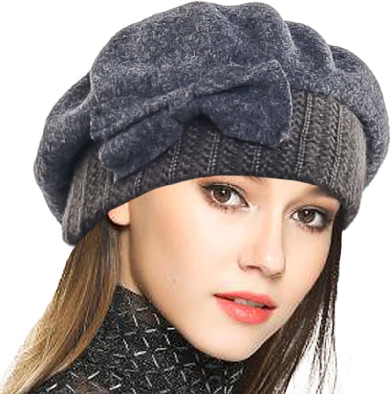 VECRY Lady French Beret 100% Wool Beret Floral Dress Beanie Winter Hat - Image 1